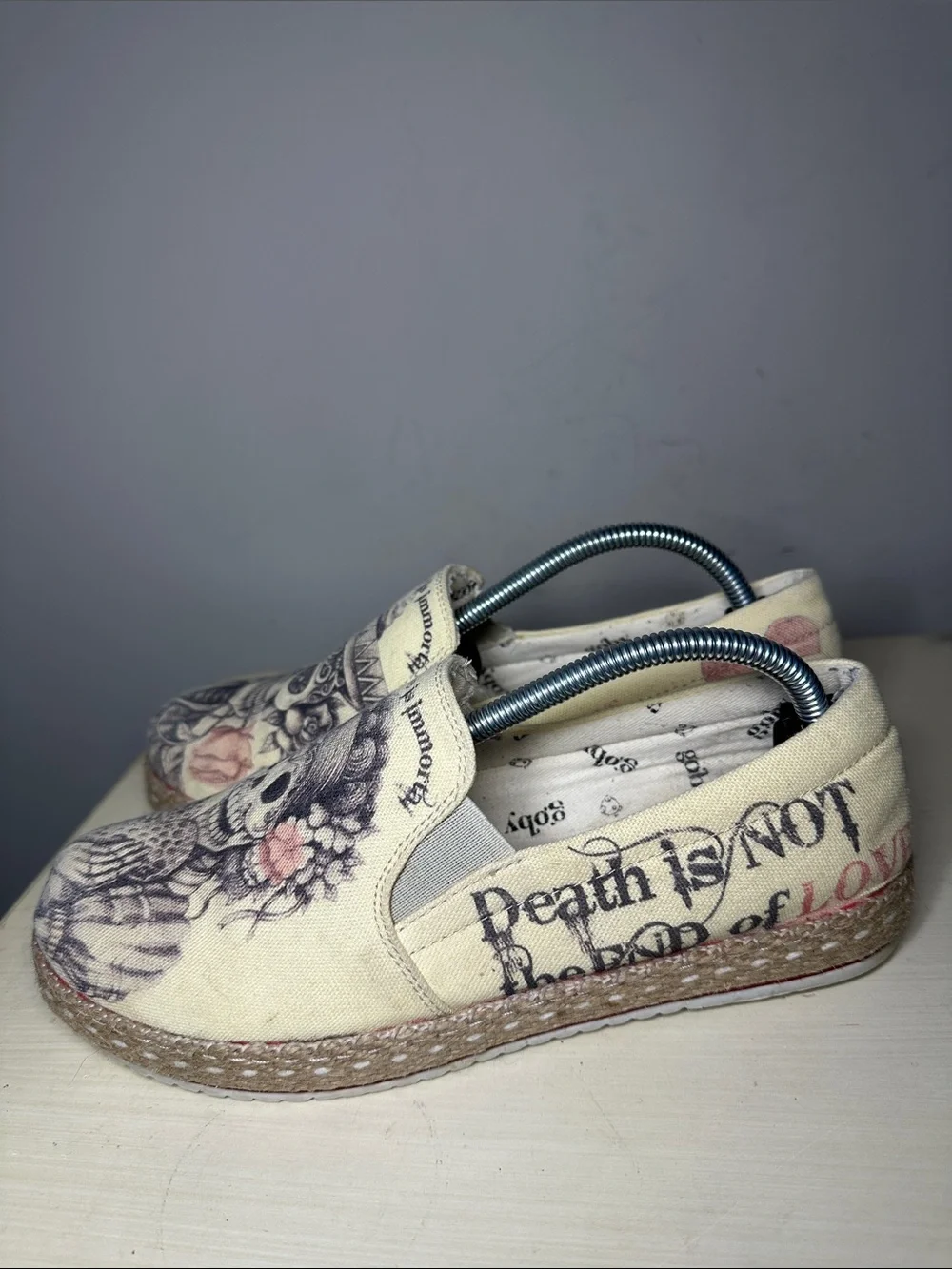 Goby forever love Skull Floral Canvas Slip-On cream Espadrilles